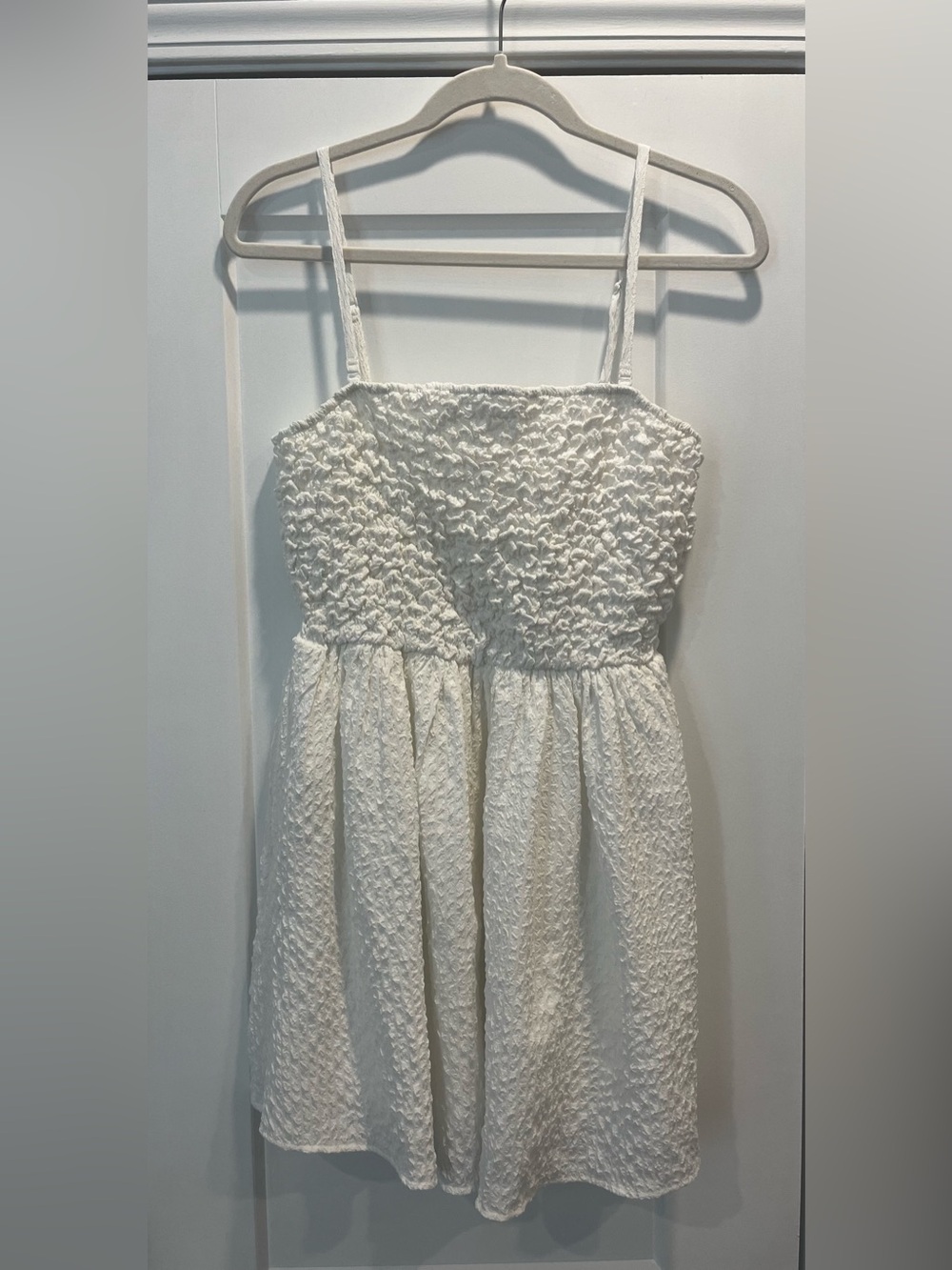 American Eagle Outfitters White Smocked Textured Sundress